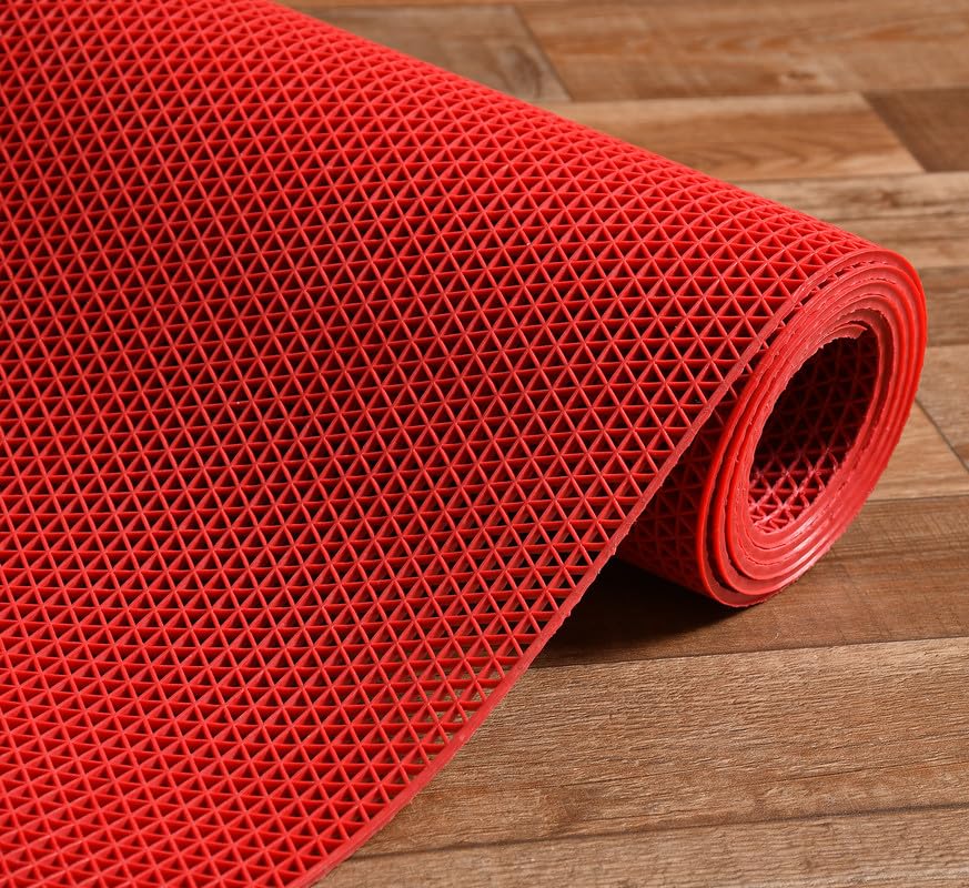Red rubber anti-skid multipurpose bathroom mat for shower rainmat swimming pool and wet floor areas by Prisha Cart