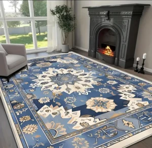Neel Kamal Heritage blue lotus 3D printed carpet with traditional pattern by Prisha Cart