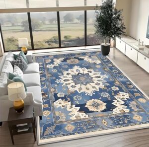 Premium 3D Printed Blue Carpet for Living Room