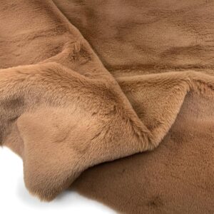 Camel soft faux rabbit fur carpet placed in cozy bedroom by Prisha Cart
