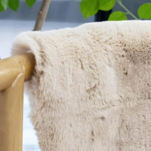Beige soft faux rabbit fur rug for bathroom bedroom and cozy home décor by Prisha Cart