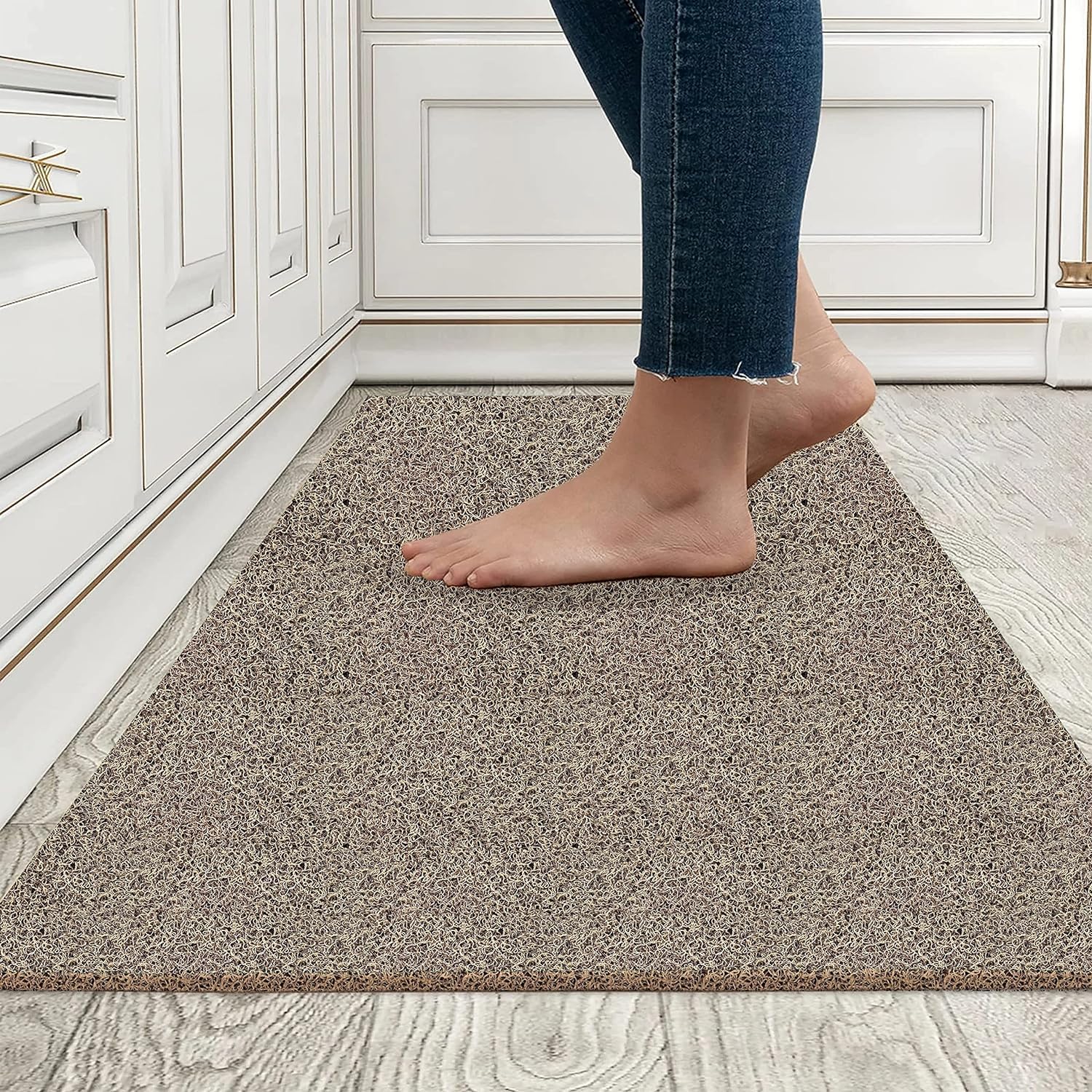 Beige PVC Cushion Noodle Mat heavy duty anti-slip floor mat for home entrance, bathroom, kitchen, bedroom and office use
