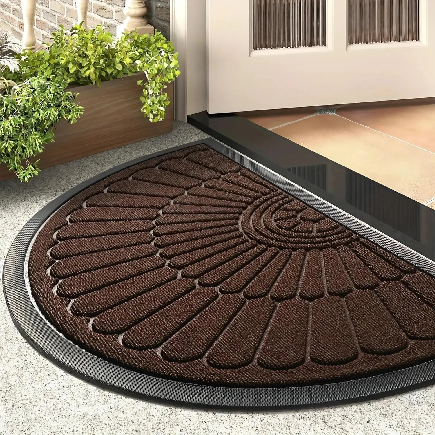 Semi Grey brown-circle rubber non-slip door mat for home entrance by Prisha Cart