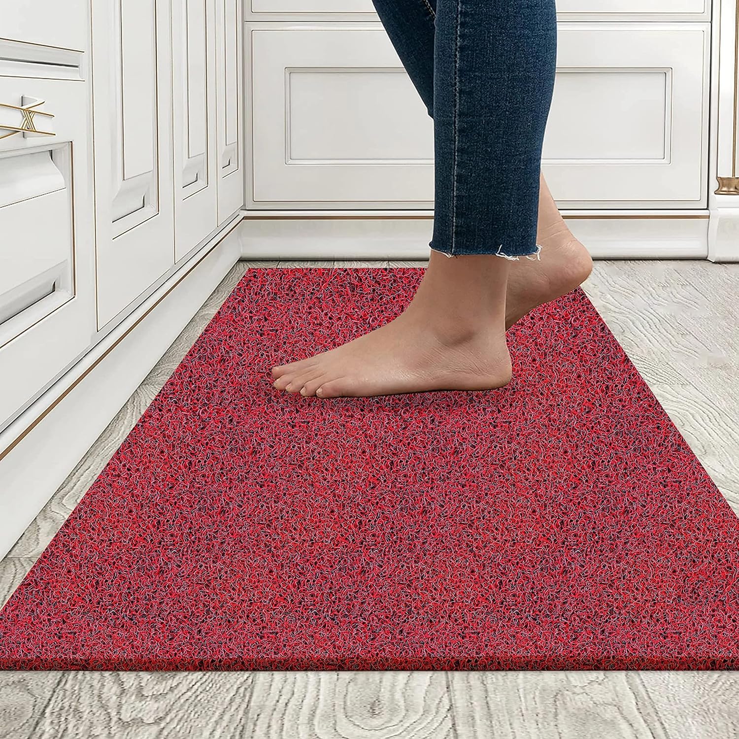 Red PVC Cushion Noodle Mat heavy duty anti-slip floor mat for home entrance bathroom kitchen bedroom and office use