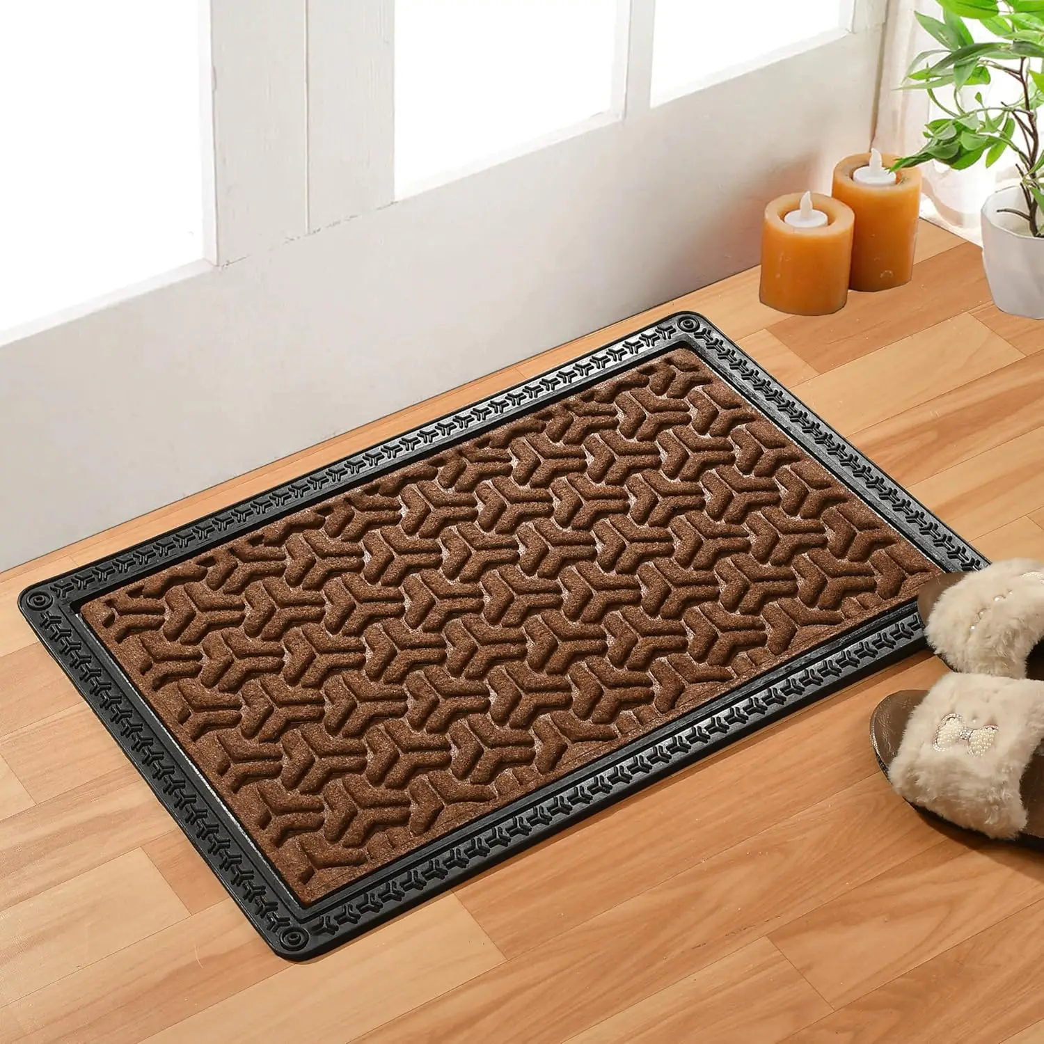 Brown rectangular rubber anti-skid multipurpose mat for bathroom entrance and wet areas by Prisha Cart