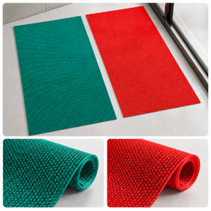 Red and aqua rubber anti-skid multipurpose mats with drainage texture for bathroom and wet areas by Prisha Cart