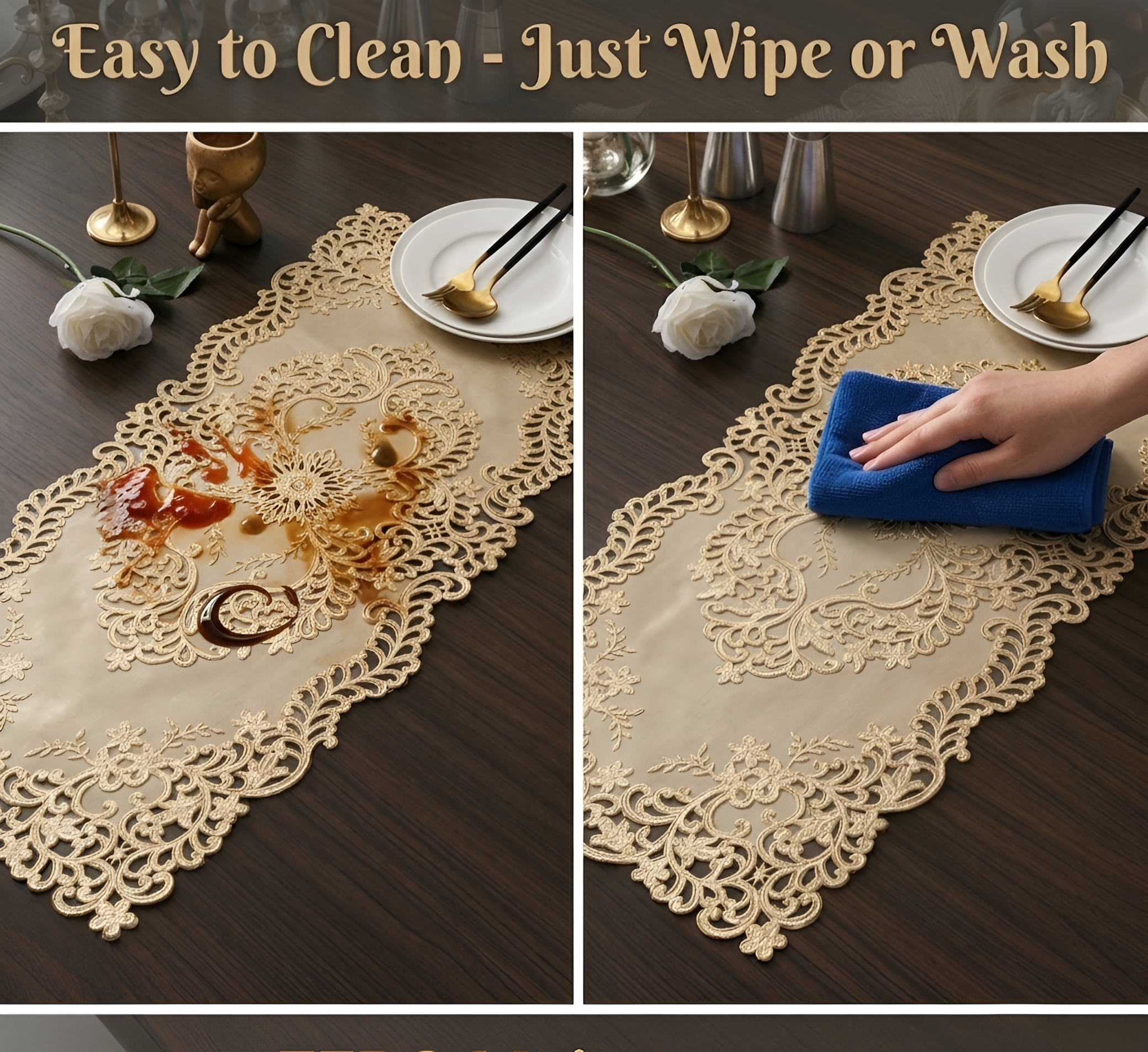 Prisha Cart Premium PVC Table Runner – Washable, Anti-Slip, Heat-Resistant Protector Mat for Dining & Console Tables - Image 4
