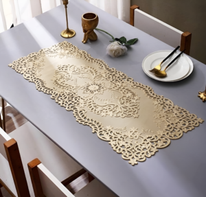 Prisha Cart Premium PVC Table Runner – Washable, Anti-Slip, Heat-Resistant Protector Mat for Dining & Console Tables