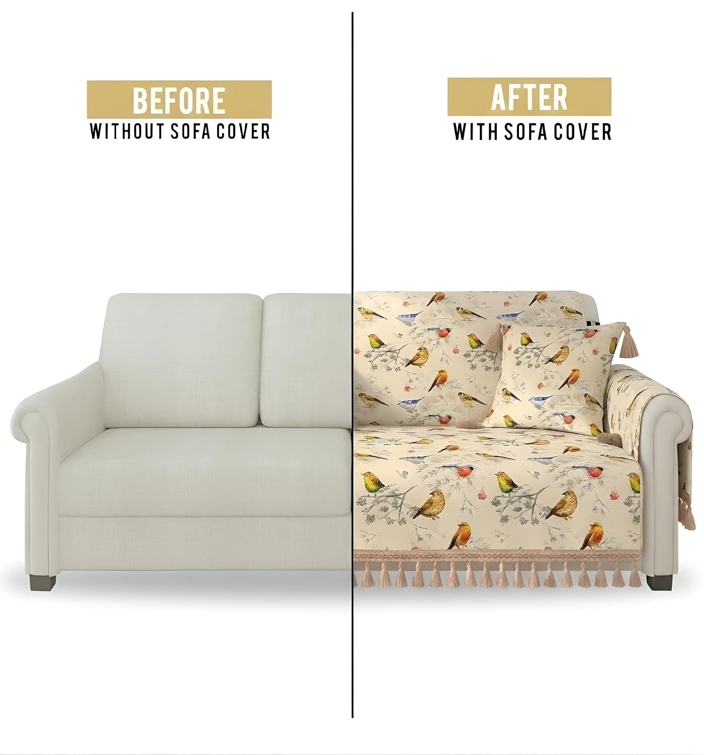 Prisha Cart Luxury Sofa Cover - Premium Heavy Fabric 1 Seater Sofa Cover with 2 Handle Covers,Traditional Living Room Couch Protector (Birds of Paradise, 1 Seater) - Image 4