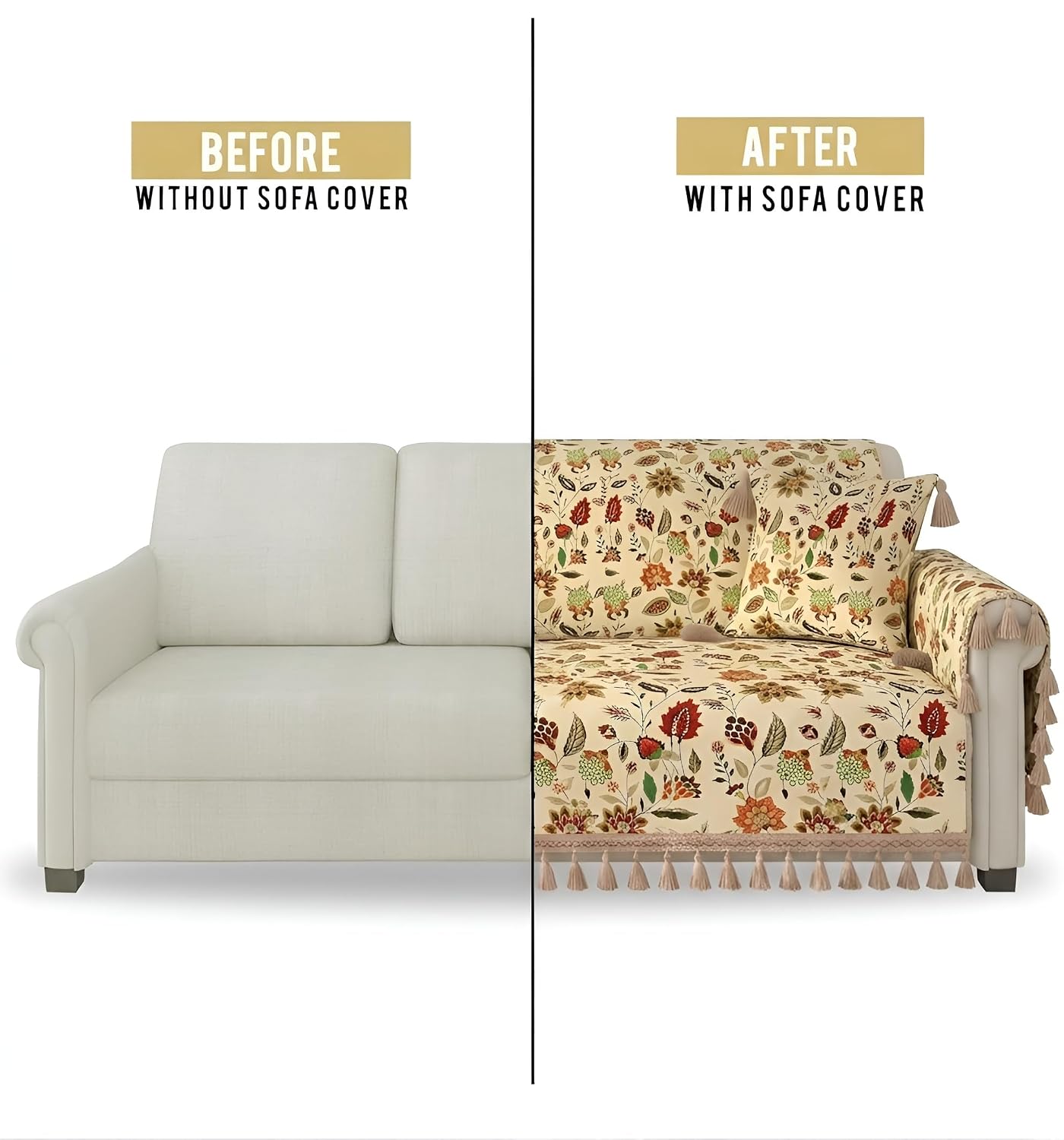 Prisha Cart Luxury Sofa Cover - Premium Heavy Fabric 1 Seater Sofa Cover with 2 Handle Covers,Traditional Living Room Couch Protector (Autumn, 1 Seater) - Image 4
