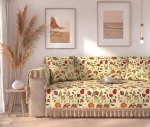 Prisha Cart Luxury Sofa Cover - Premium Heavy Fabric 1 Seater Sofa Cover with 2 Handle Covers,Traditional Living Room Couch Protector (Autumn, 1 Seater)
