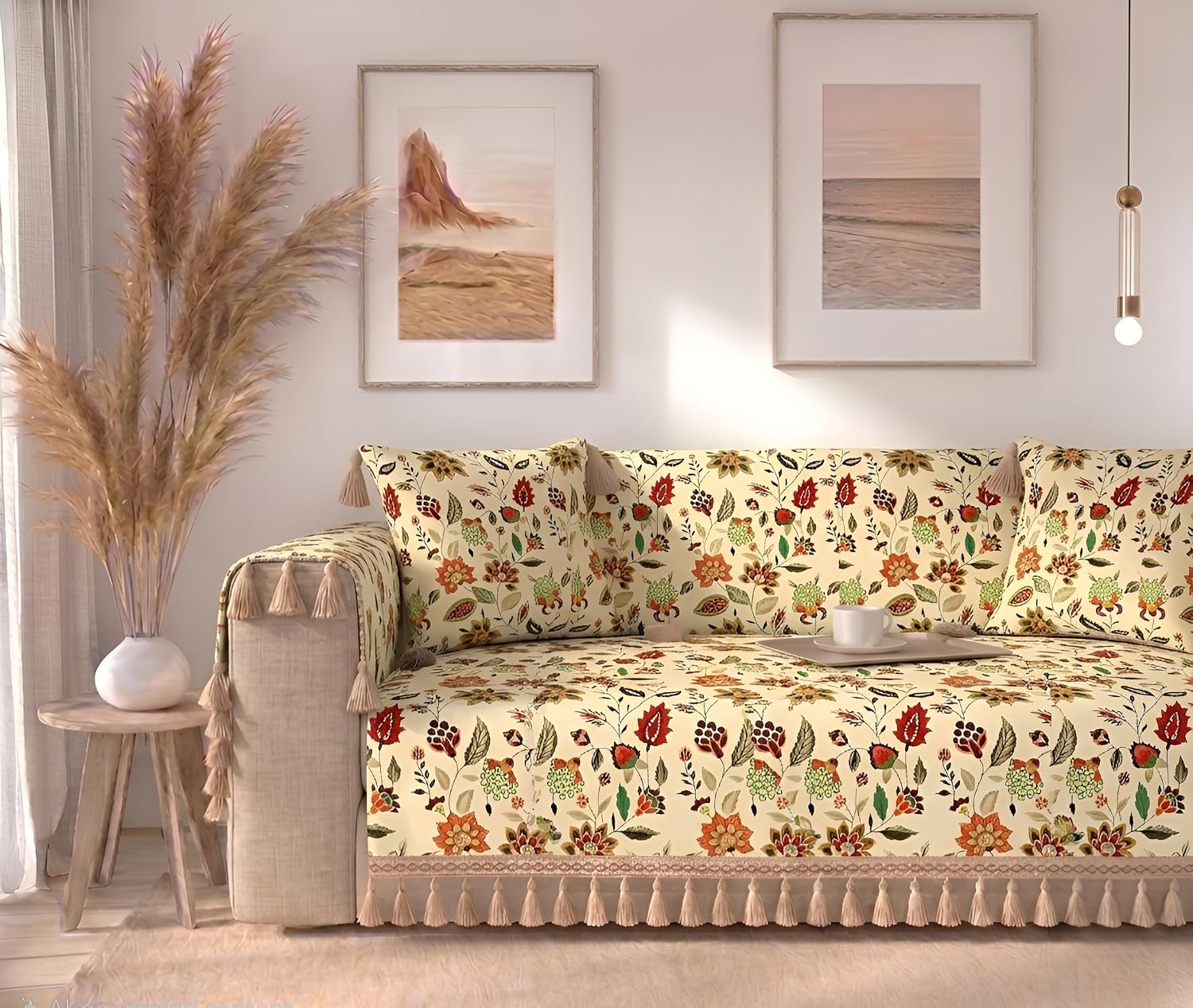 Prisha Cart Luxury Sofa Cover - Premium Heavy Fabric 1 Seater Sofa Cover with 2 Handle Covers,Traditional Living Room Couch Protector (Autumn, 1 Seater)