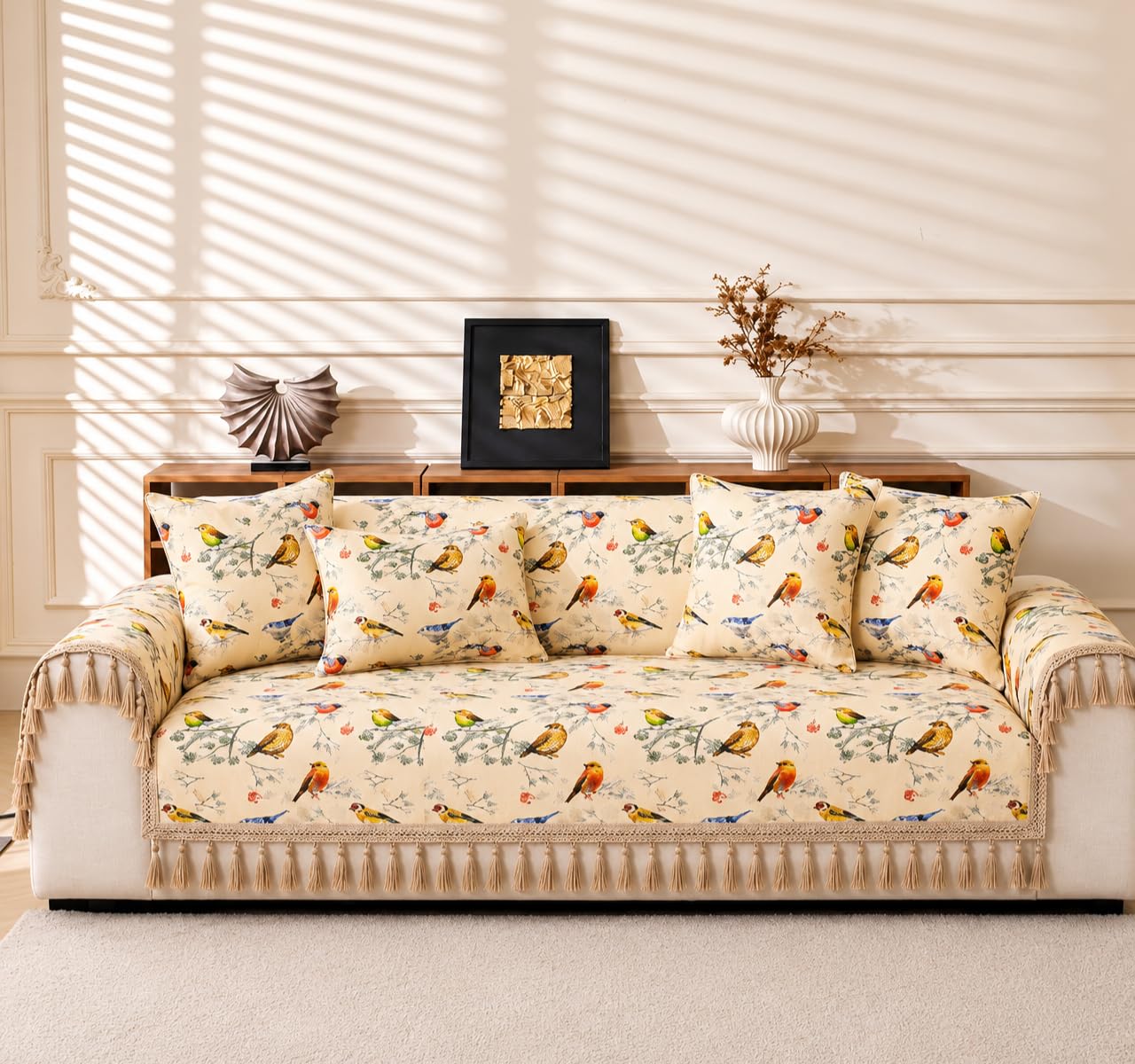 Prisha Cart Luxury Sofa Cover - Premium Heavy Fabric 1 Seater Sofa Cover with 2 Handle Covers,Traditional Living Room Couch Protector (Birds of Paradise, 1 Seater) - Image 2