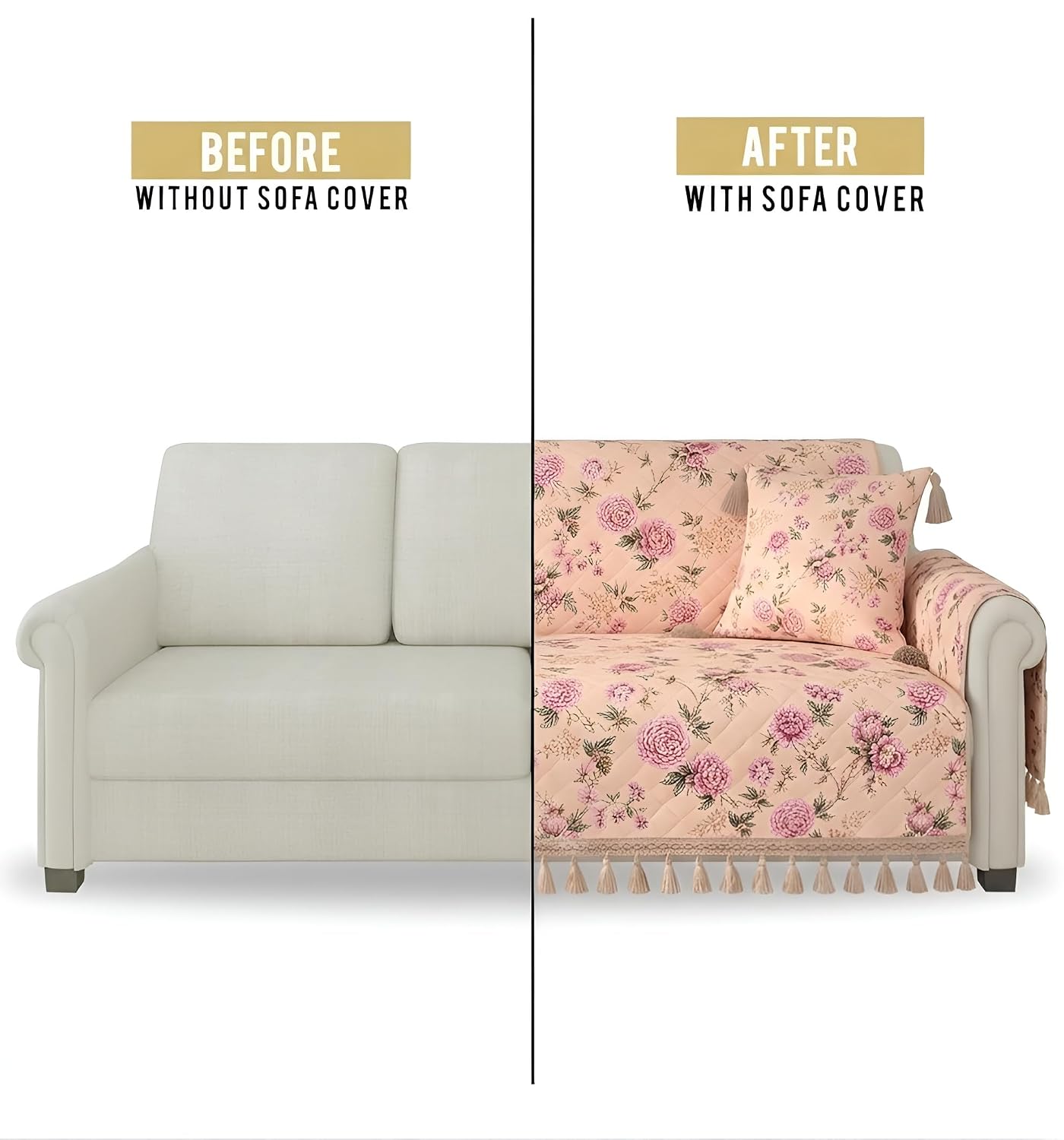 Prisha Cart Luxury Sofa Cover - Premium Heavy Fabric 1 Seater Sofa Cover with 2 Handle Covers,Traditional Living Room Couch Protector (Blush Bloom, 1 Seater) - Image 4