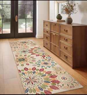 Prisha Cart 3D Printed Bedside Runner Carpet Anti Skid – Beige, 22x55 Inches