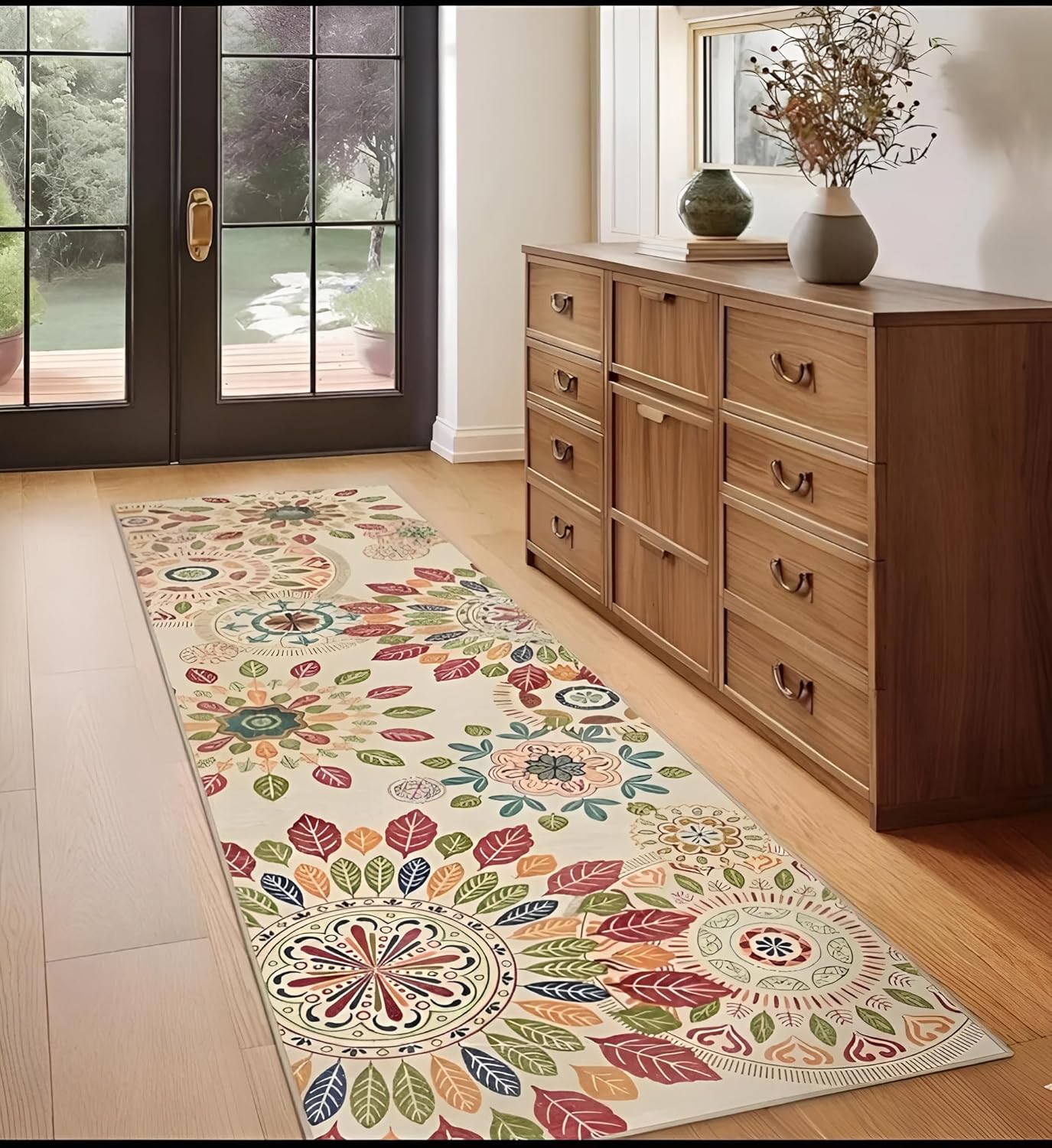 Prisha Cart 3D Printed Bedside Runner Carpet Anti Skid – Beige, 22x55 Inches