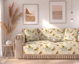 Prisha Cart Luxury Sofa Cover - Premium Heavy Fabric 1 Seater Sofa Cover with 2 Handle Covers,Traditional Living Room Couch Protector (Birds of Paradise, 1 Seater)