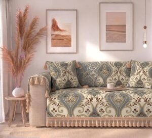 Prisha Cart Luxury Sofa Cover - Premium Heavy Fabric 1 Seater Sofa Cover with 2 Handle Covers,Traditional Living Room Couch Protector (Royal Damask, 1 Seater)