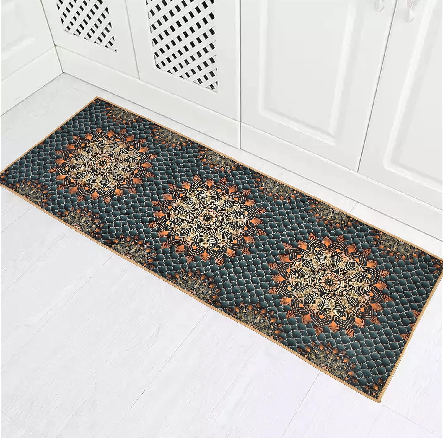 Prisha Cart 3D Printed Bedside Runner Carpet Anti Skid –Rangoli, 22x55 Inches - Image 4