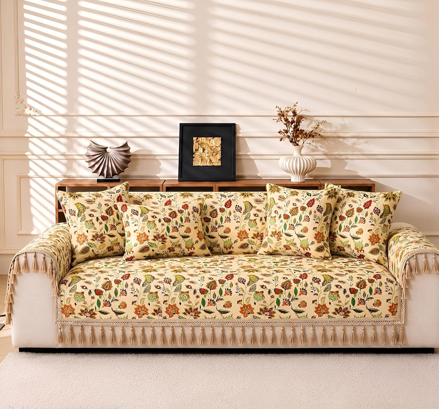 Prisha Cart Luxury Sofa Cover - Premium Heavy Fabric 1 Seater Sofa Cover with 2 Handle Covers,Traditional Living Room Couch Protector (Autumn, 1 Seater) - Image 3