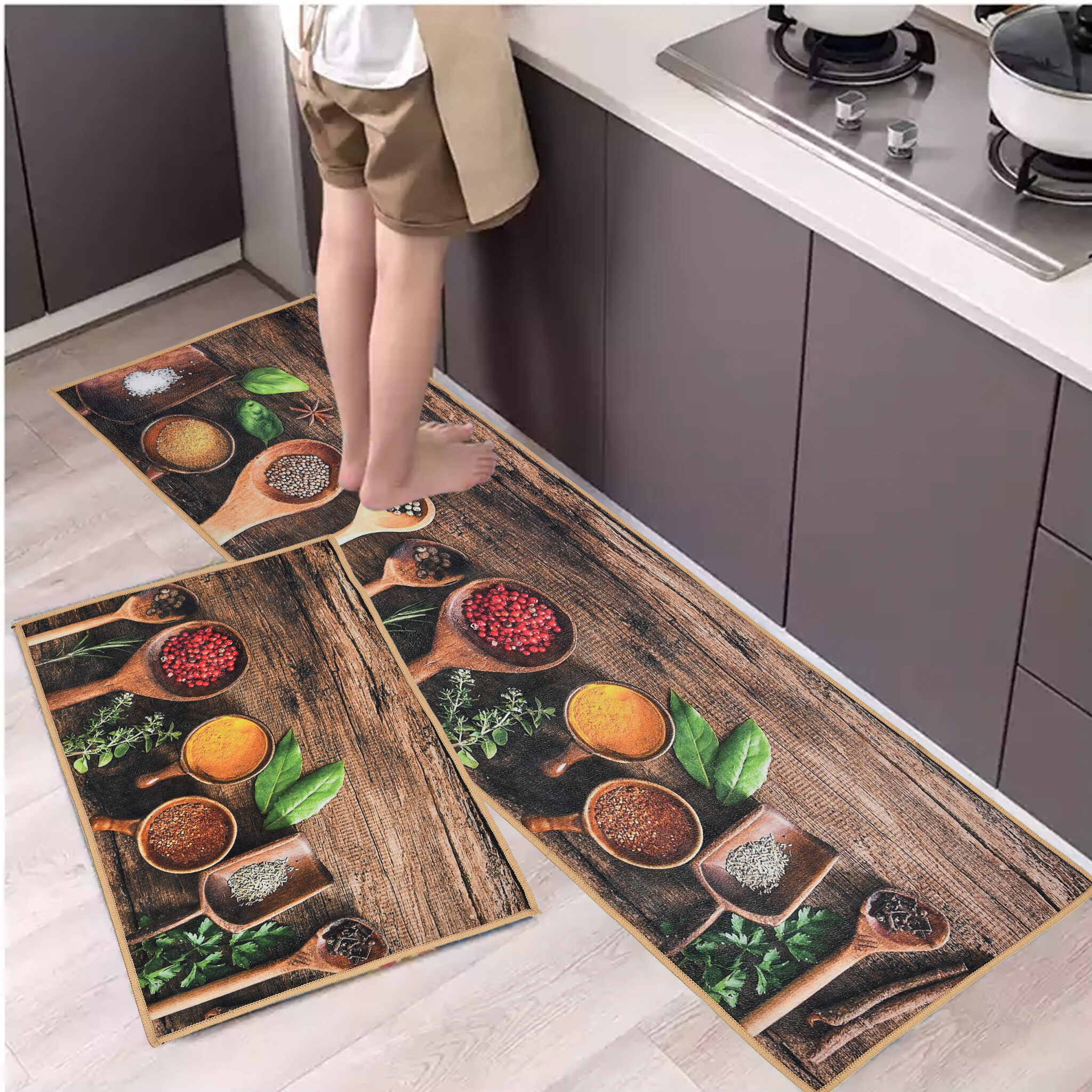 Prisha Cart Kitchen Runner Rug Set 2 Piece– Anti Fatigue Non Skid Floor Mat