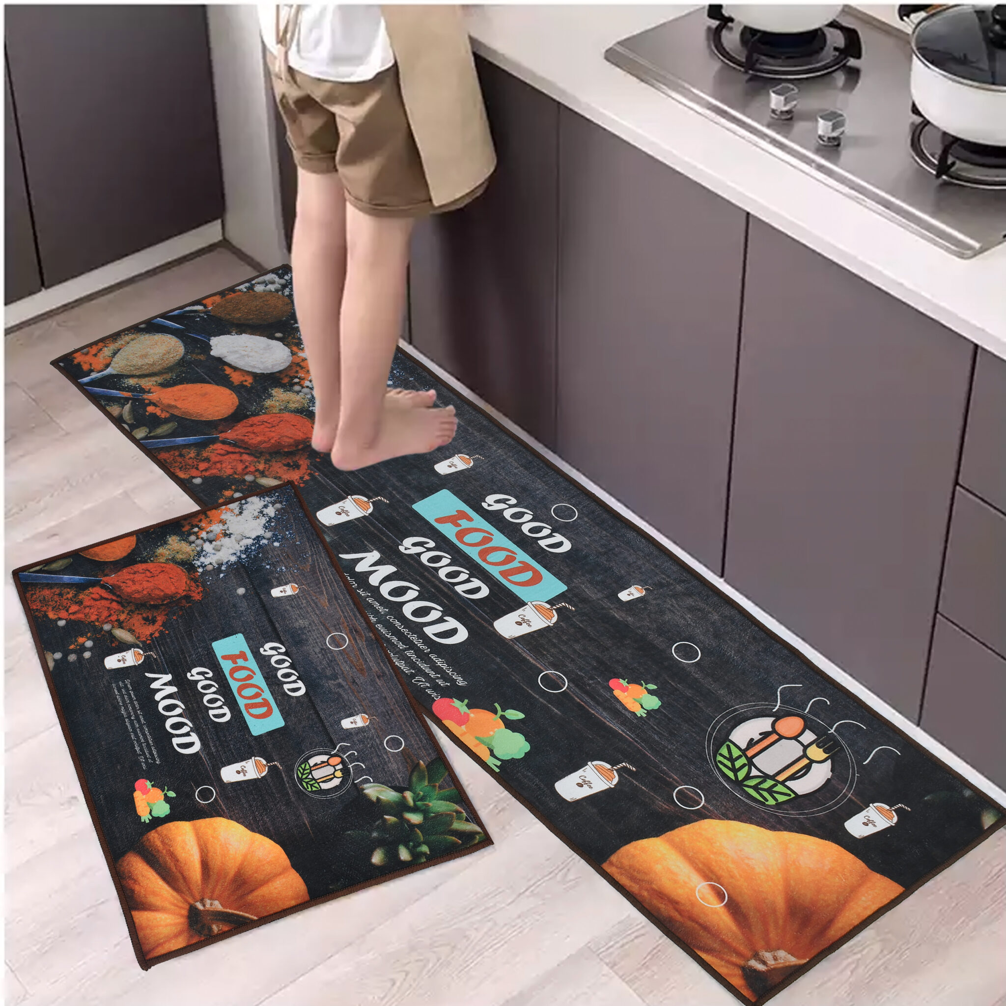 Prisha Cart Kitchen Runner Rug Set 2 Piece– Anti Fatigue Non Skid Floor Mat