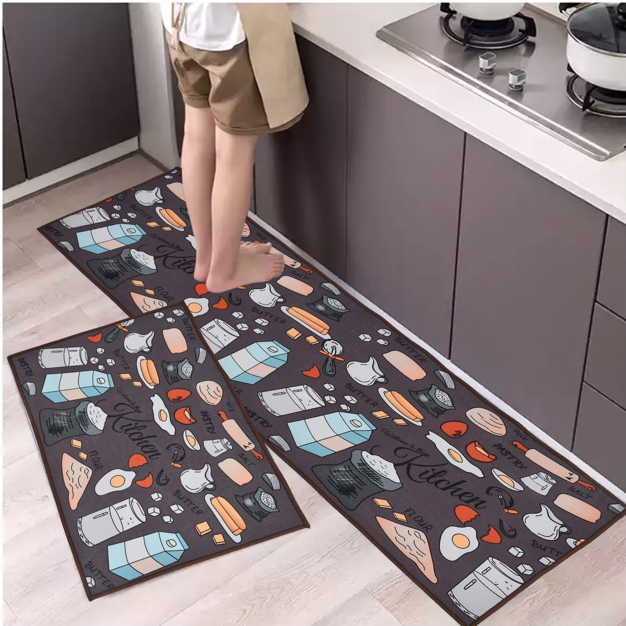 Prisha Cart Kitchen Runner Rug Set 2 Piece– Anti Fatigue Non Skid Floor Mat