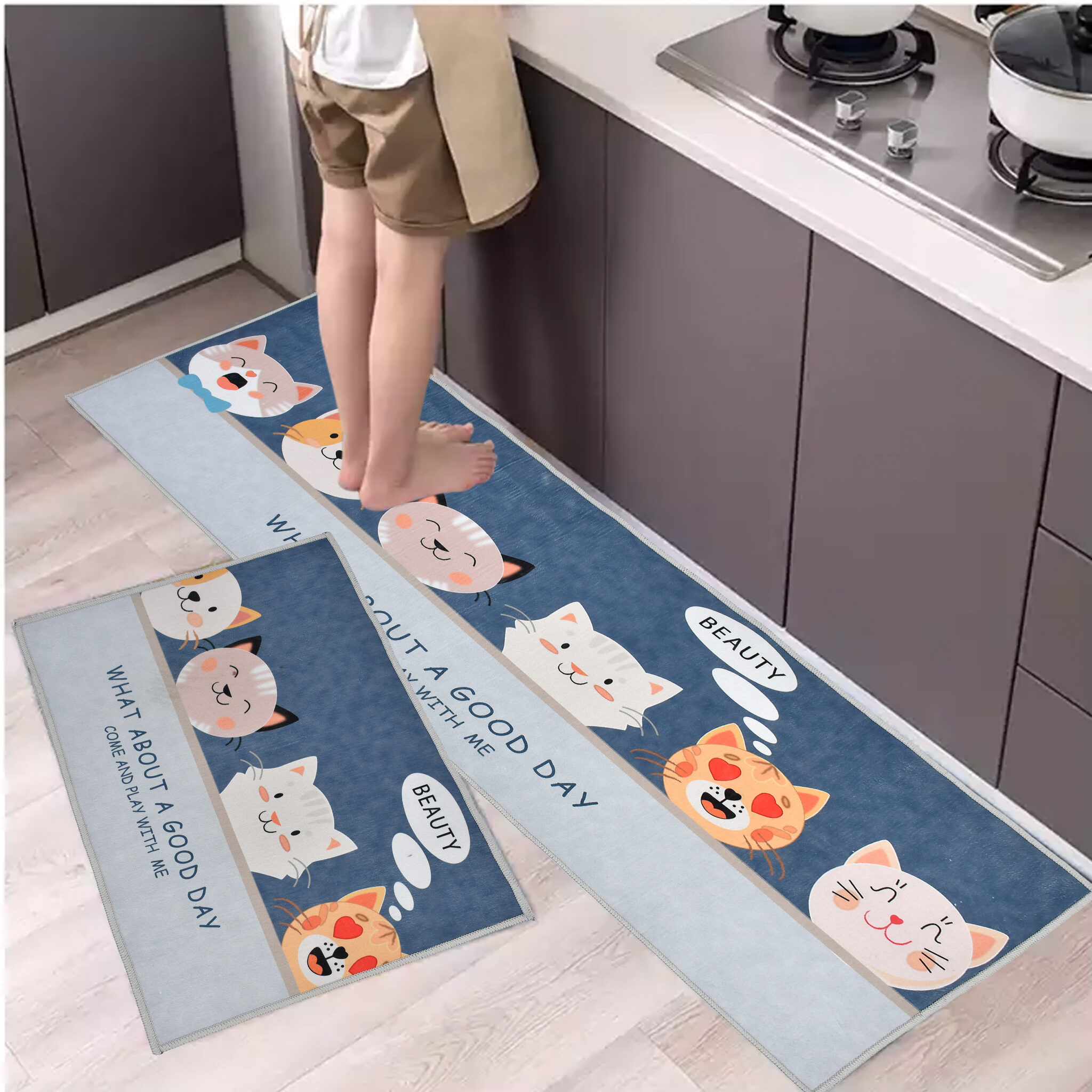 Prisha Cart Kitchen Runner Rug Set 2 Piece– Anti Fatigue Non Skid Floor Mat