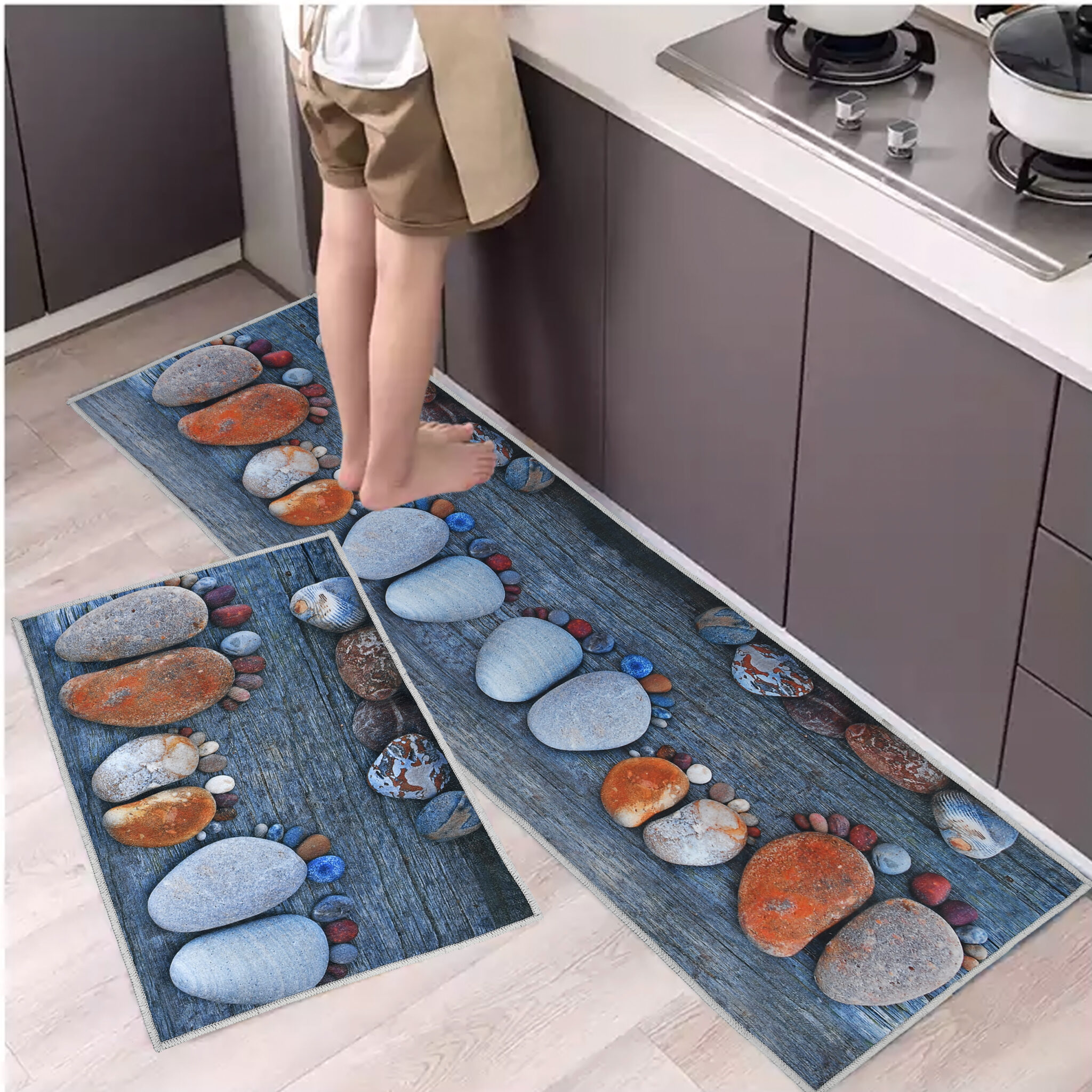Prisha Cart Kitchen Runner Rug Set 2 Piece– Anti Fatigue Non Skid Floor Mat