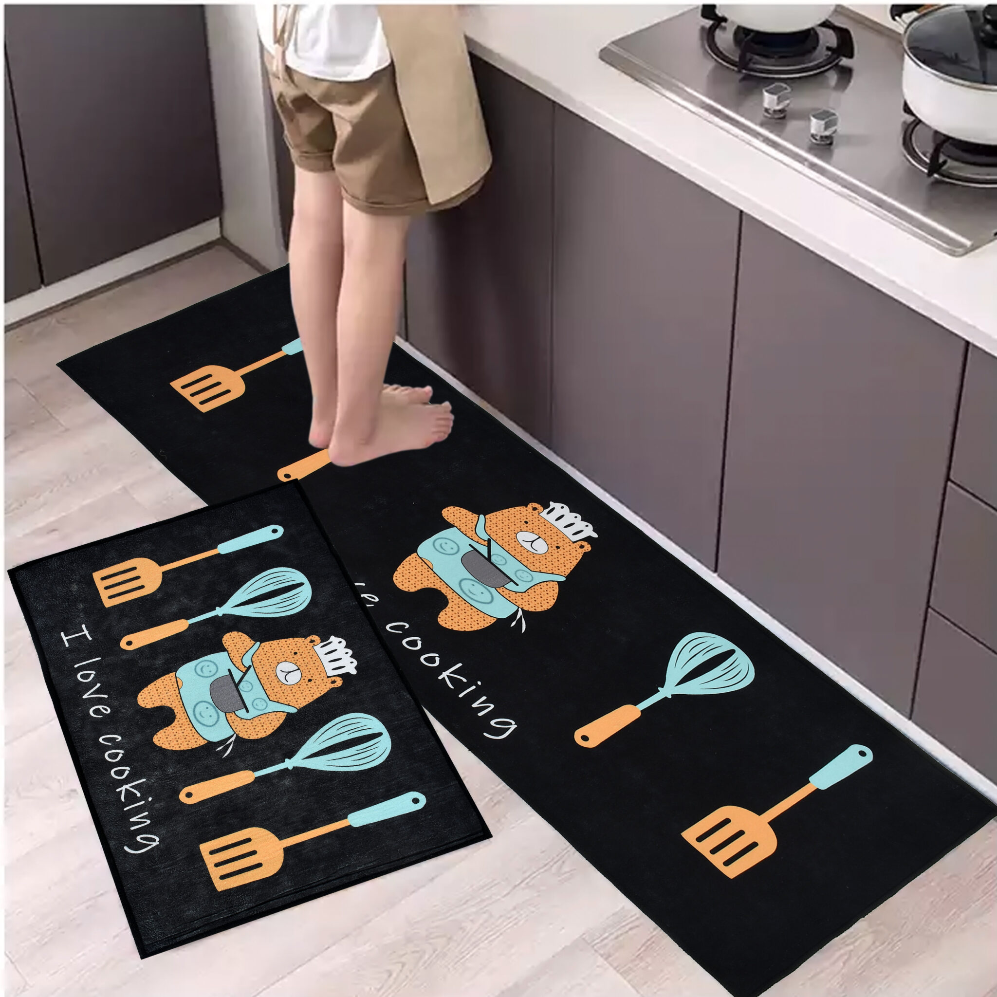 Prisha Cart Kitchen Runner Rug Set 2 Piece– Anti Fatigue Non Skid Floor Mat